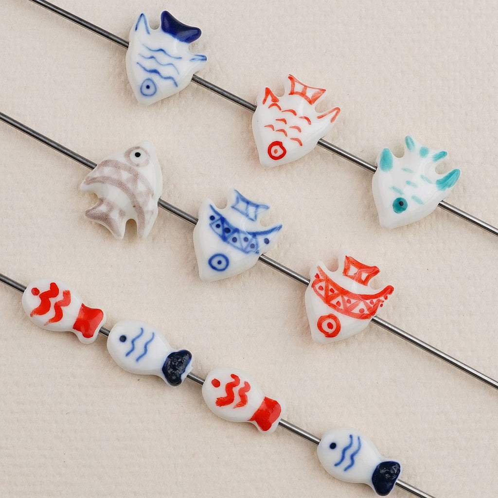 Hand Painted Fish Ceramic Beads Tropical Colorful 5pcs 2