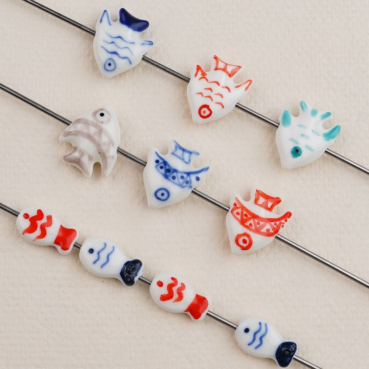 Hand Painted Fish Ceramic Beads Tropical Colorful 5pcs 2