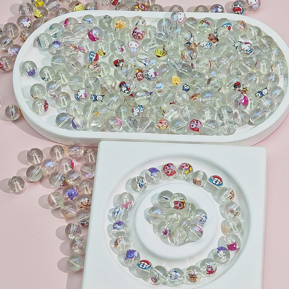 Transparent Round Glass Beads 10mm Cartoon Character Printing 100pcs 2