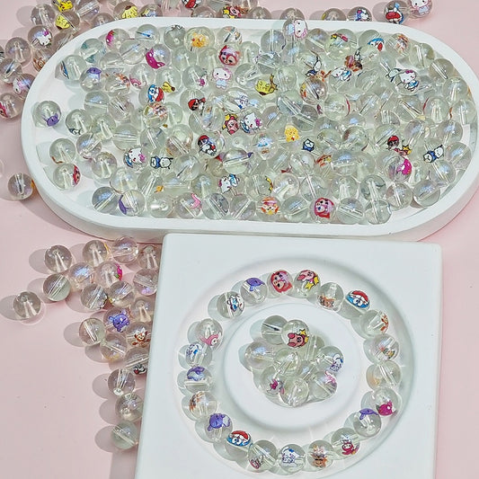Transparent Round Glass Beads 10mm Cartoon Character Printing 100pcs 2