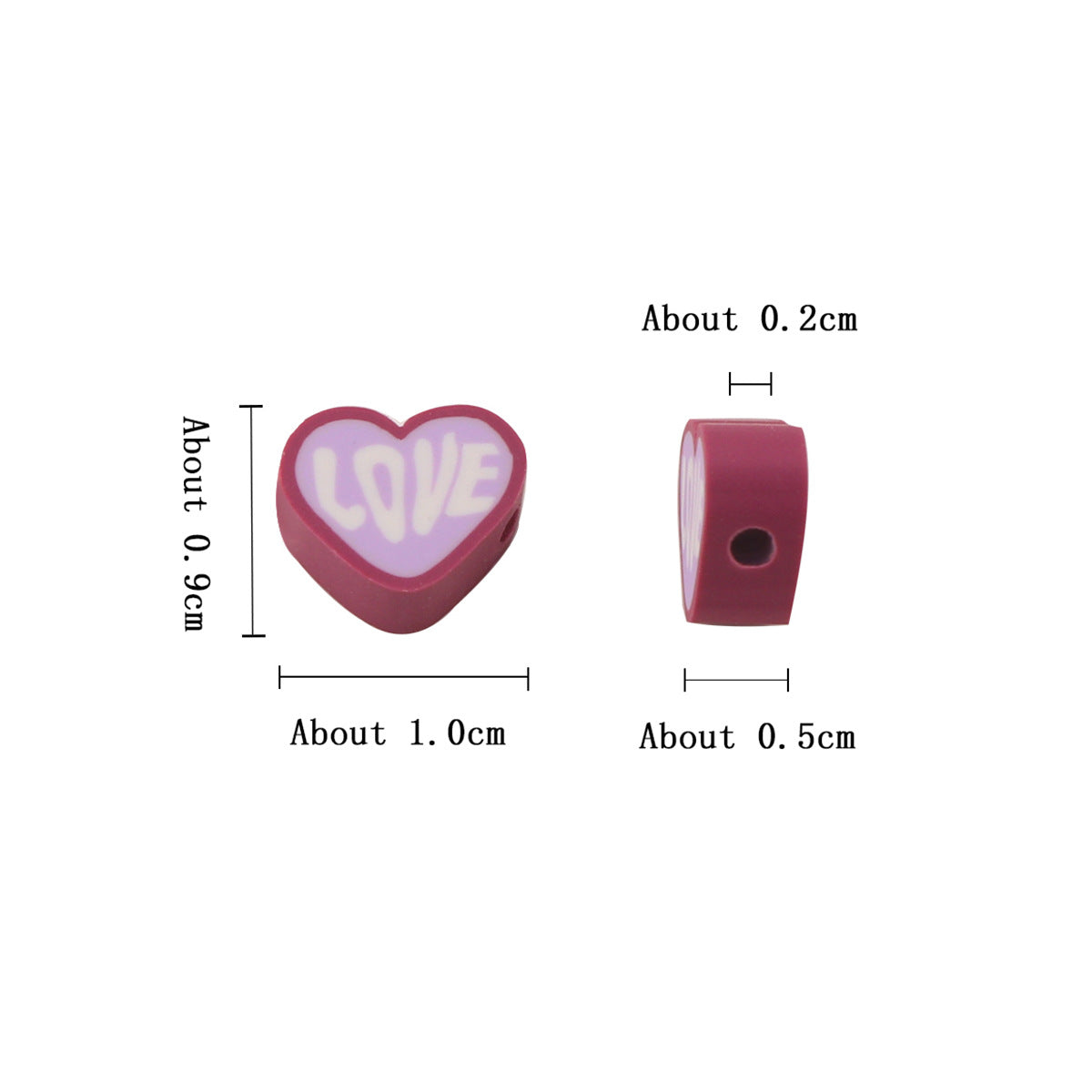 Heart Clay Beads 10mm Light Purple LOVE Scripting 100pcs 2