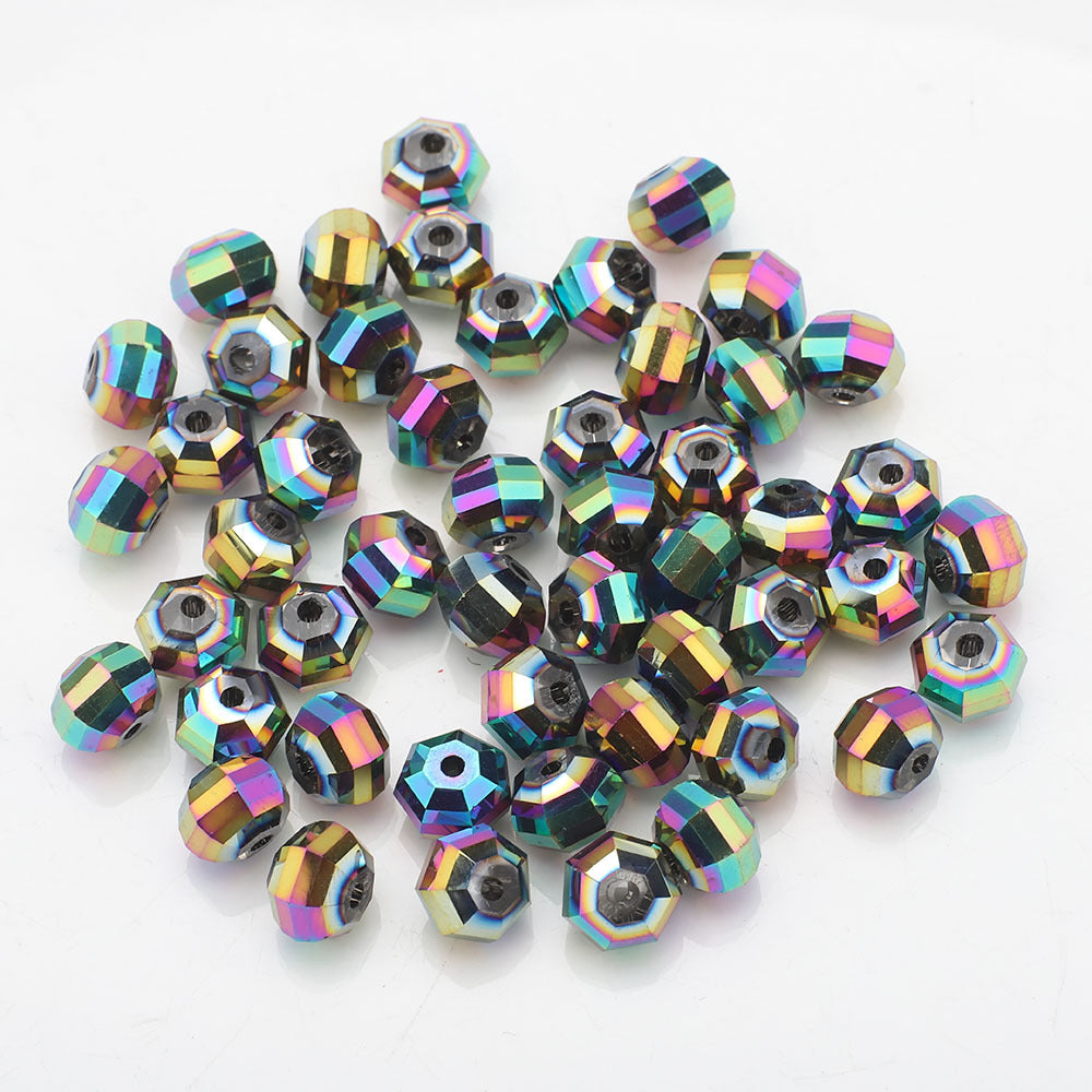 Faceted Glass Beads 8mm Watermelon Electroplated Iridescent 30pcs 30