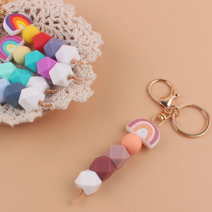 Rainbow Silicone Beaded Keychain with Gold Clasp 14cm 3