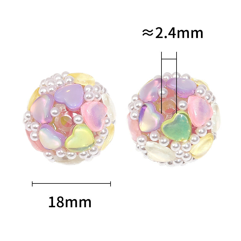 Embellished Bubblegum Beads 18mm Tiny Heart Pearl Finish Pastel 10pcs 3
