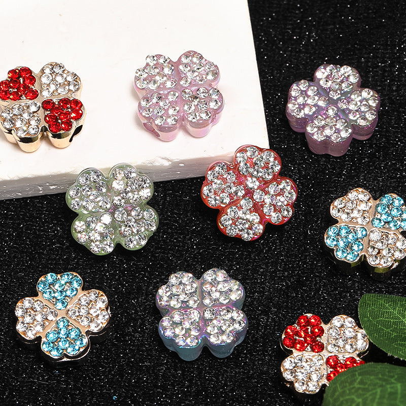 Two-Color Four-Leaf Clover Rhinestone Beads 16mm Acrylic Pave 50pcs 4