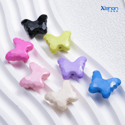 Faceted Butterfly Acrylic Beads 19mm Solid Color Bright 50pcs 11