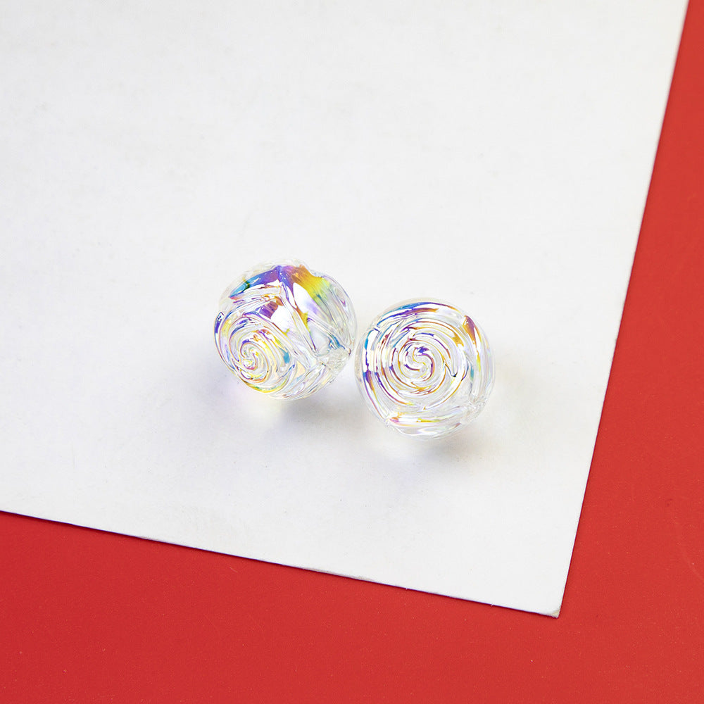 Transparent Rose Acrylic Round Beads 15x16mm Swirling Floral 20pcs 7