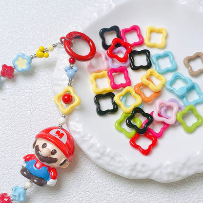 Hollow Clover Frame Acrylic Beads 13mm Colorful Mixed 100pcs