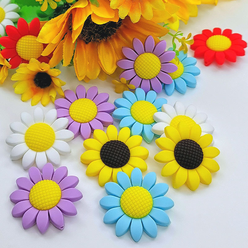 Silicone Focal Beads Sunflower Soft Petal Detailed Center 10pcs 2