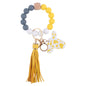 Western Cow Silicone Bead Wristlet Keychain with Faux Leather Tassel 10