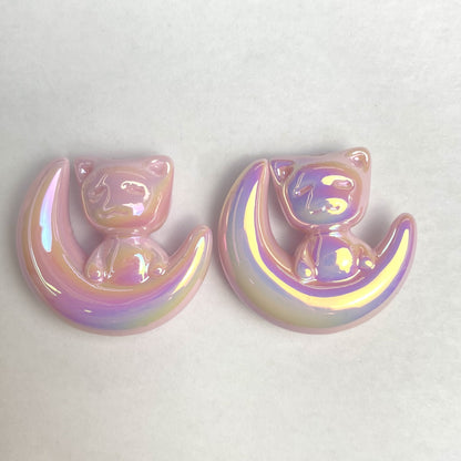 UV Plating Moon Cat Acrylic Beads 26mm Iridescent Pastel 50pcs 7