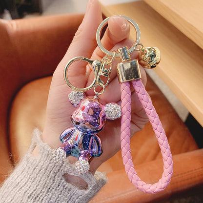 Acrylic Electroplated Bear Keychain with Braided Strap and Crystal Accents 8