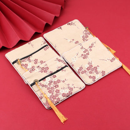 Vintage Chinese Style Brocade Zipper Cloth Pouch 11.5cm 1pc 18