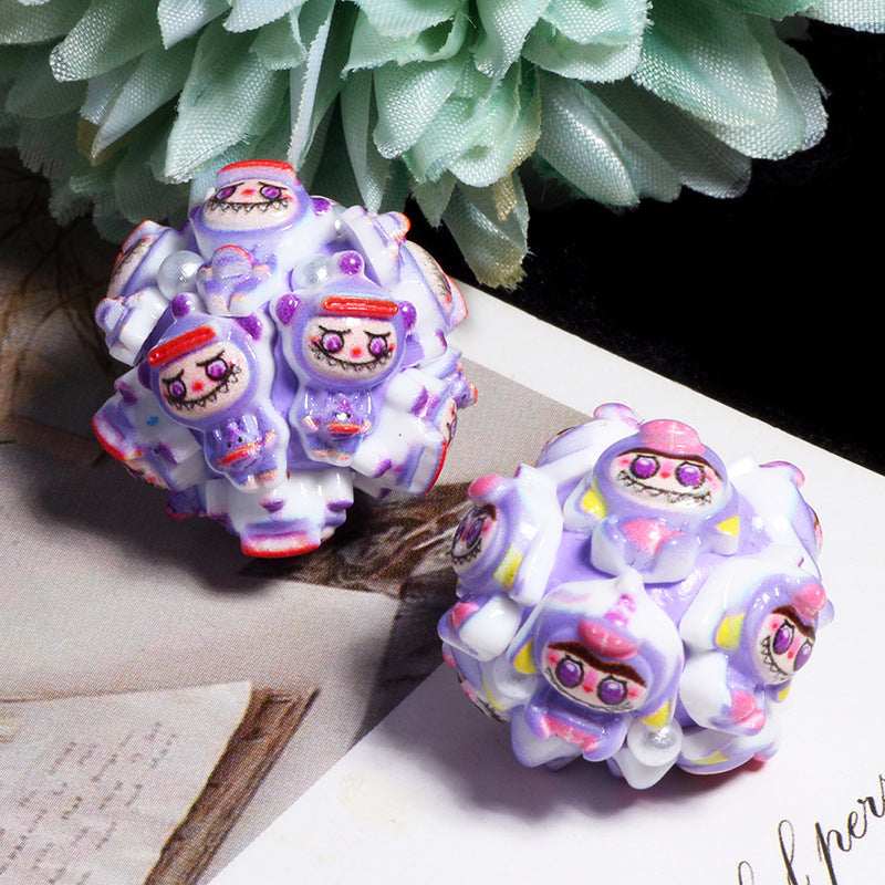 Embellished Bubblegum Beads 20mm Labub Polymer Clay Detailed 5pcs 12