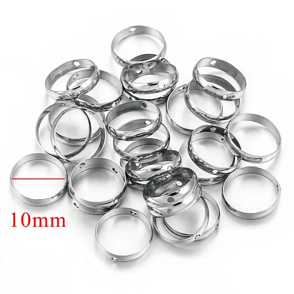 Stainless Steel Round Metal Beads Frame 10/12mm Polished Color Retaining 10pcs 7