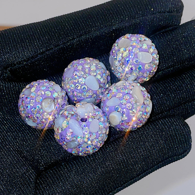 Natural Shell Embeded Rhinestone Bubblegum Ball Rhinestone Beads 16mm 10pcs 7