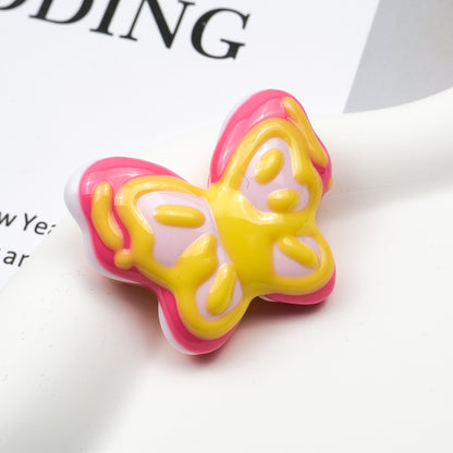Hand Painted Butterfly Acrylic Beads 35mm Cream Double Color 6pcs 6