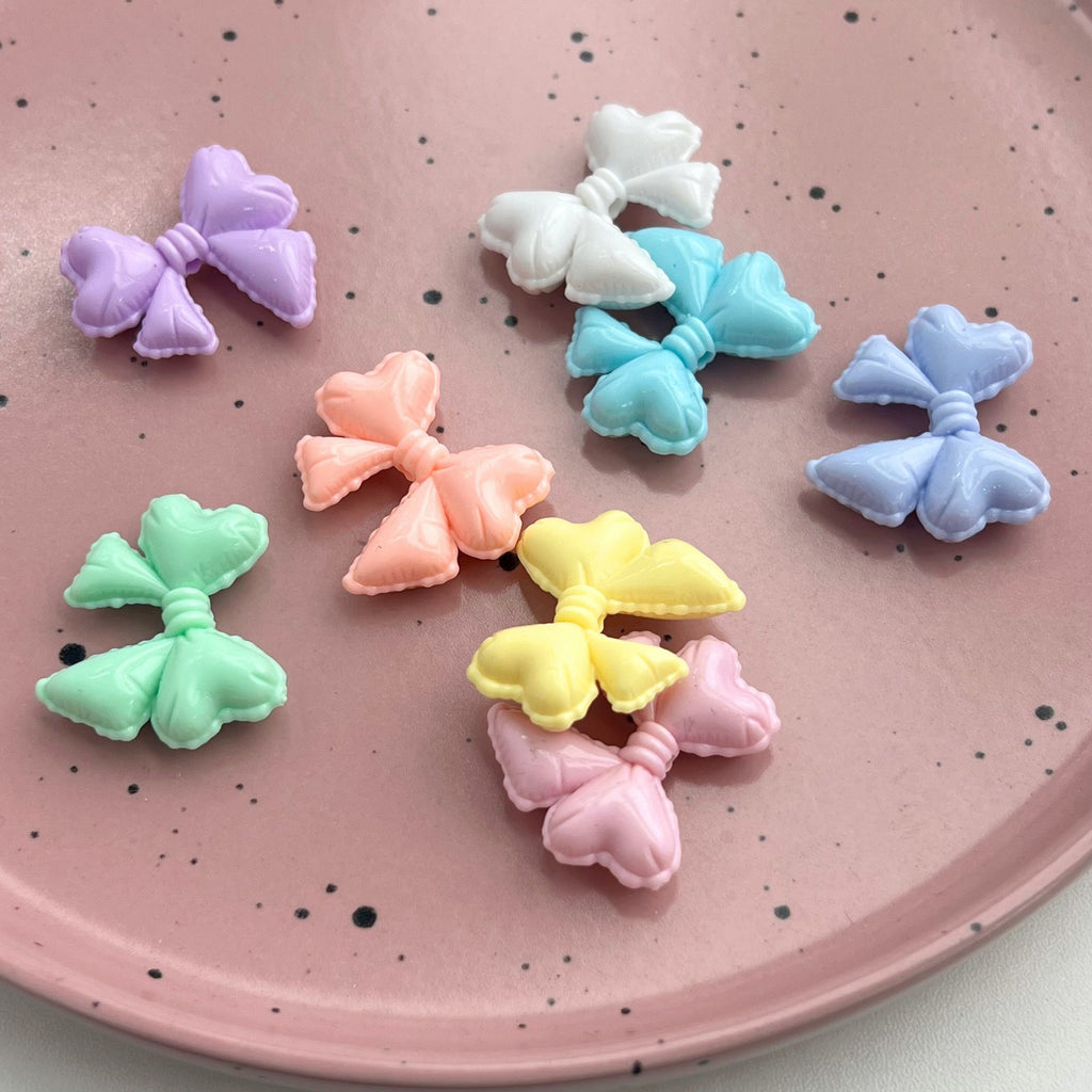 Hand Painted Balloon Bow Acrylic Beads 33mm Solid Color 10pcs 3