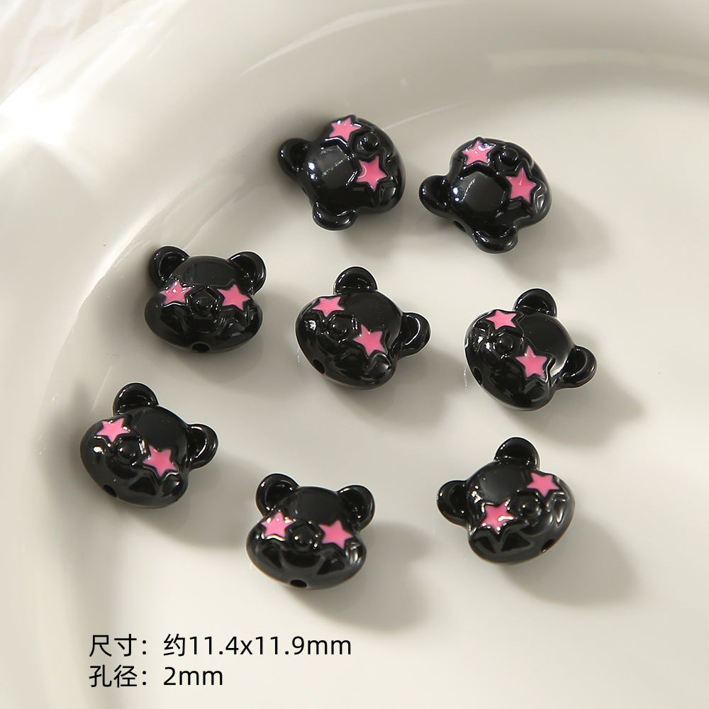 Kitten Series Metal Beads Black and Pink Enamel Alloy 10pcs 23