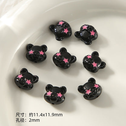 Kitten Series Metal Beads Black and Pink Enamel Alloy 10pcs 23