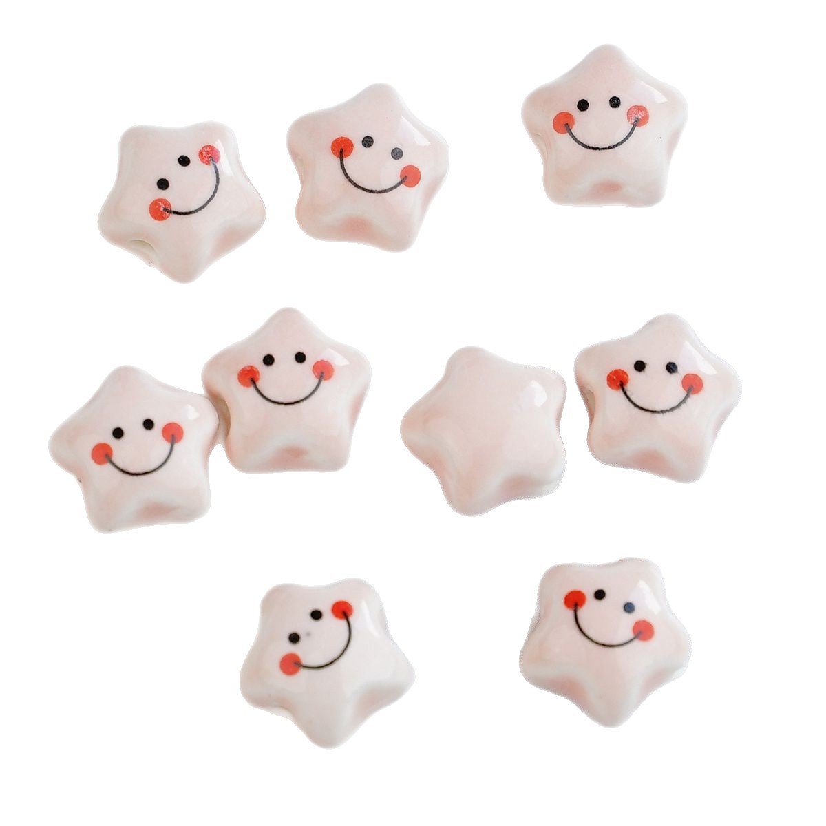 Smiley Star Ceramic Beads 12mm Glazed Multicolor 10pcs 5