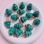 Hand Painted Christmas Tree Acrylic Beads 20-28mm Bright Green 5pcs 3
