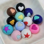 15mm Heart Silicone Beads Multi Color Layered Two Tone Matte 50pcs 3