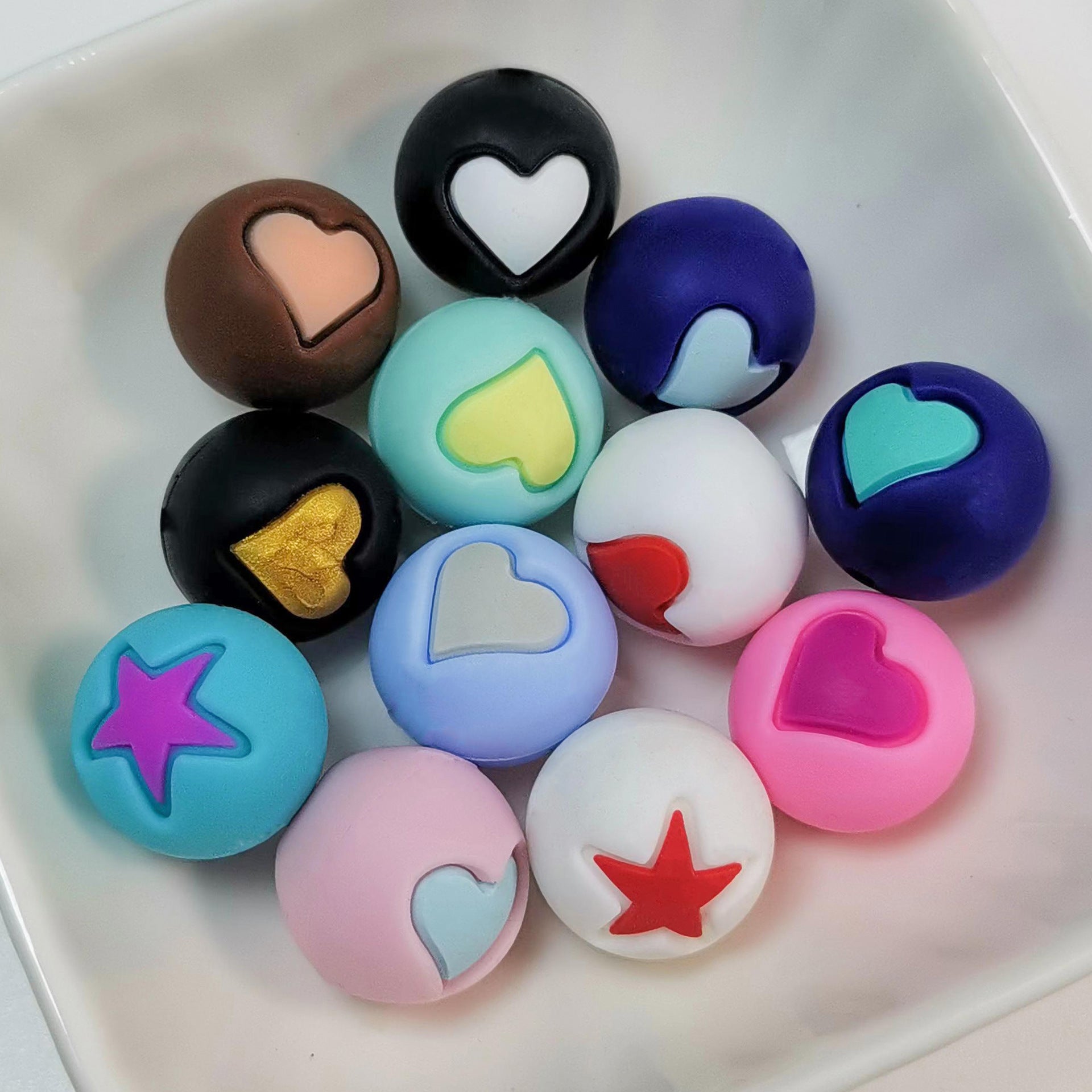 15mm Heart Silicone Beads Multi Color Layered Two Tone Matte 50pcs 3