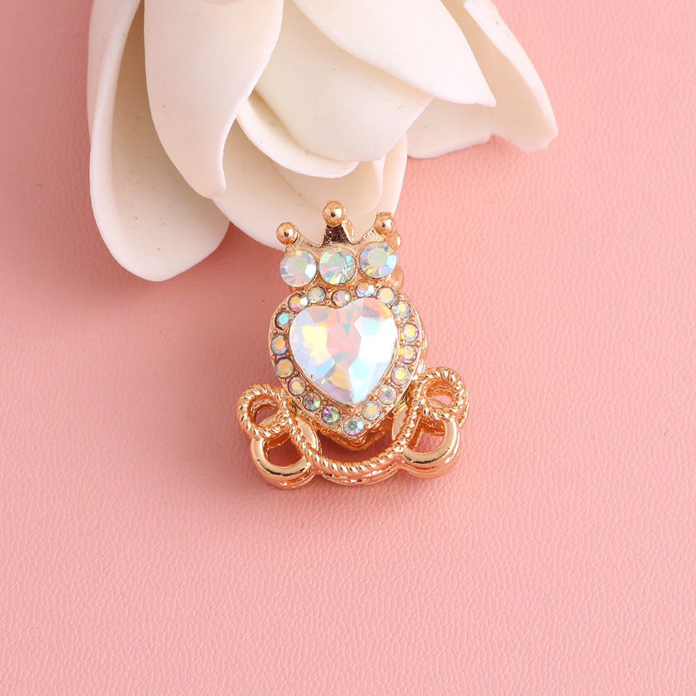 Heart Pumpkin Carriage Rhinestone Beads 28mm Alloy Pave Multi Color 5pcs 26