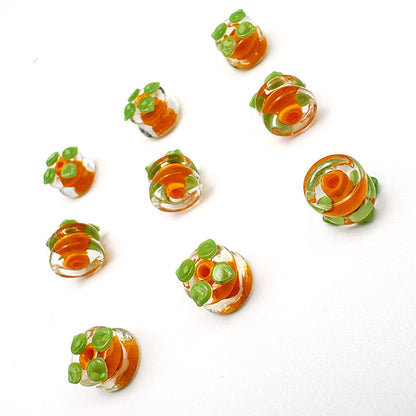 Lampwork Glass Beads Persimmon 10mm Hand Painted Transparent Double-Layer 10pcs 3