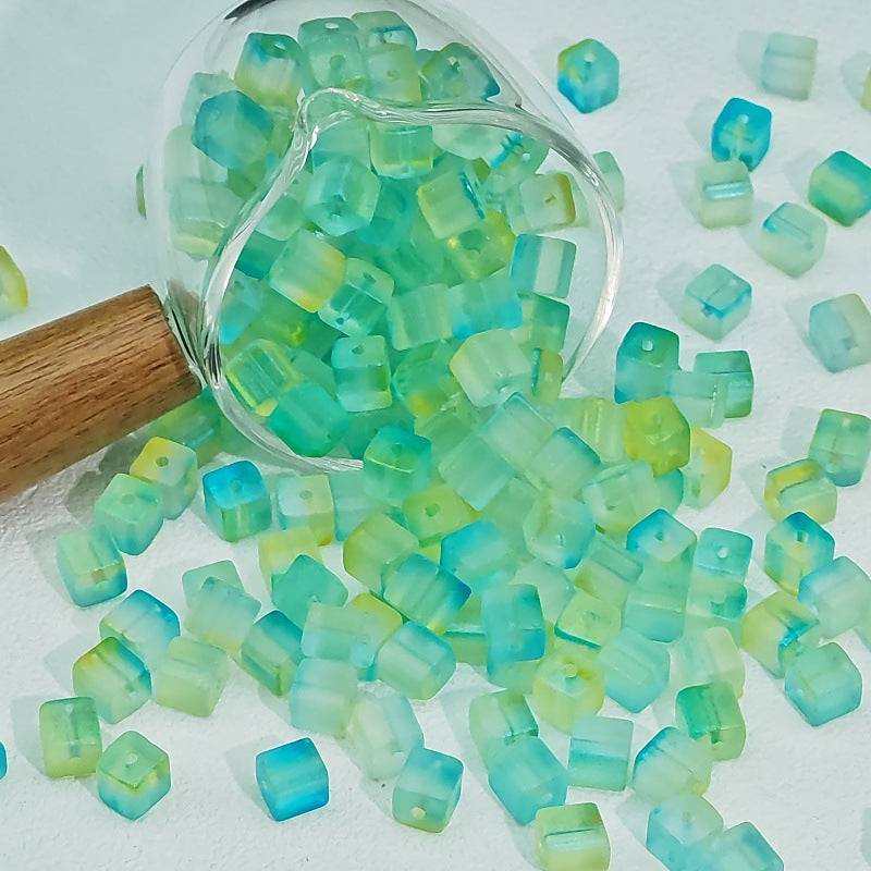 Transparent Sugar Cube Glass Beads 7mm Frosted Pastel 50pcs 20