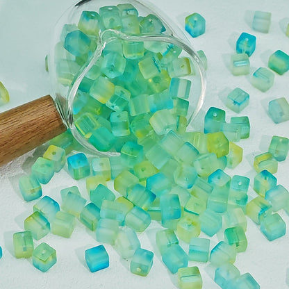 Transparent Sugar Cube Glass Beads 7mm Frosted Pastel 50pcs 20