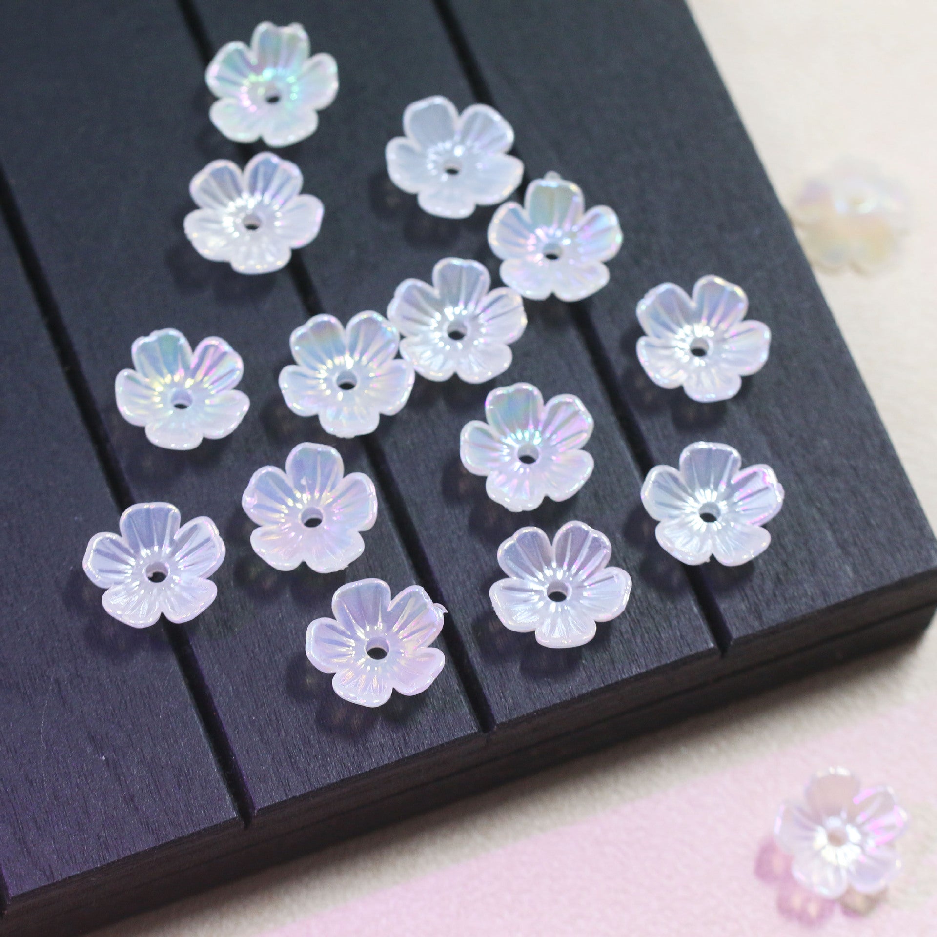 Plated Five Flower Acrylic Beads 11mm Iridescent Pastel 100pcs 3