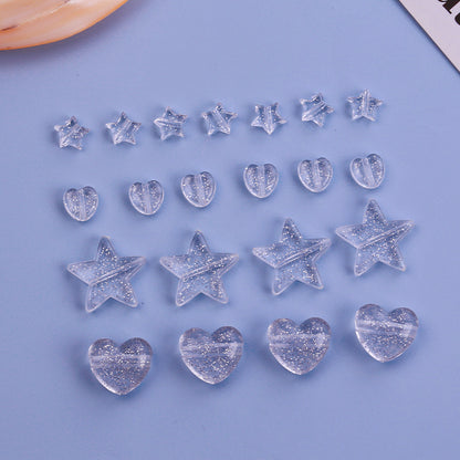 Transparent Heart Star Acrylic Beads 9-21mm Powder Glitter 1pc 4