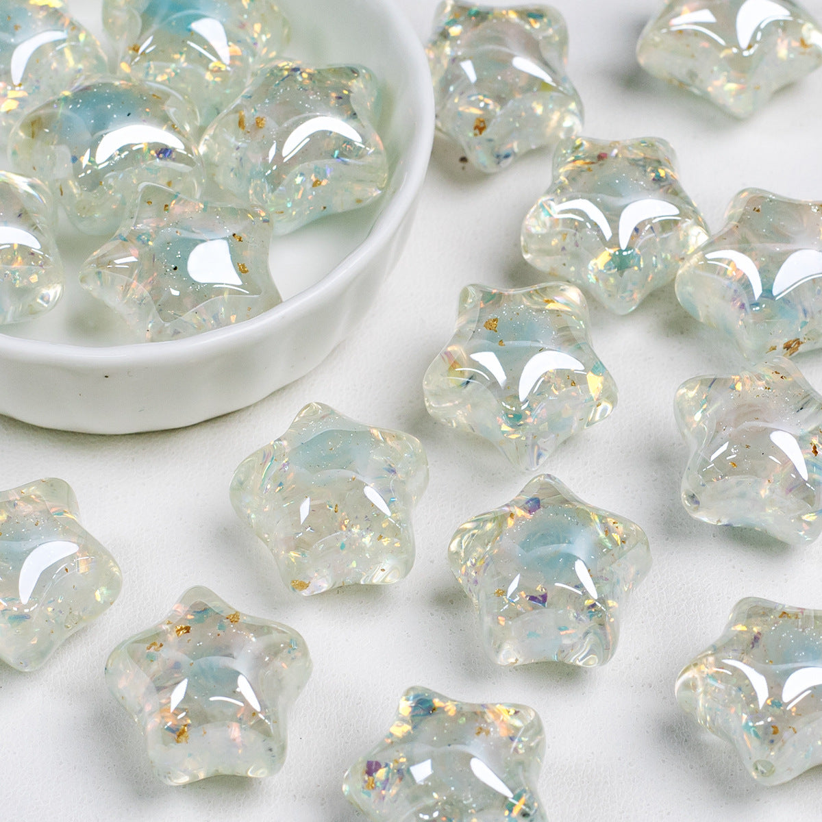 Glitter Rose Star Resin Beads 22mm Sparkle Mixed Colors 10pcs 17