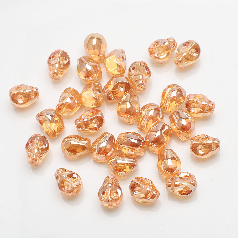 Electroplated Skull Head Glass Beads 8mm x 10mm Iridescent 30pcs 12