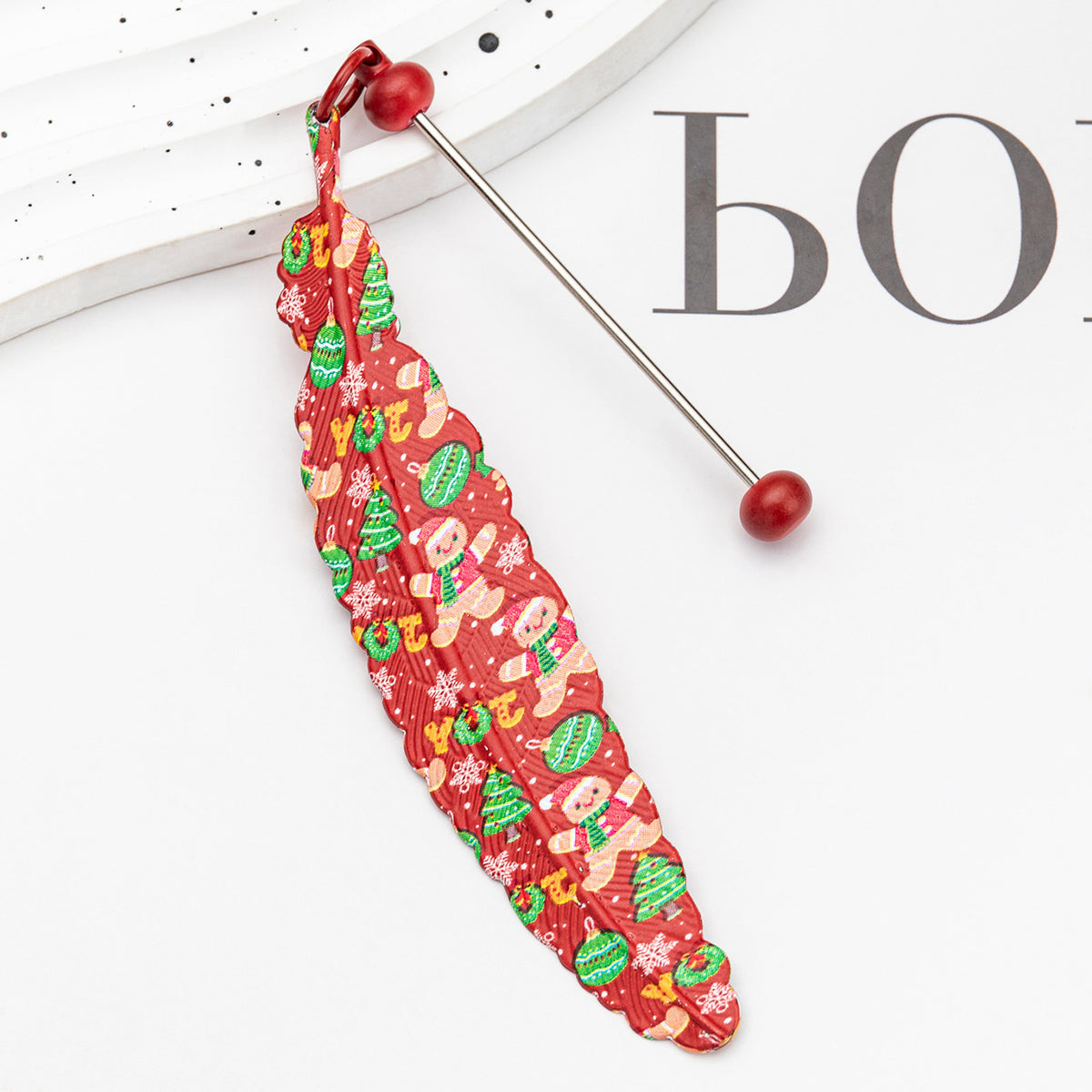 Beadable Feather Bookmarks Halloween Christmas Prints 12pcs 13