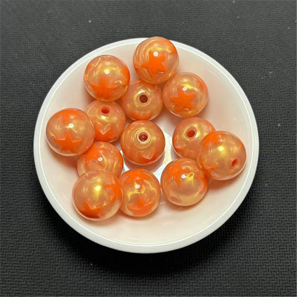 Gilded Silk Texture Star Pattern Acrylic Beads 16mm Mixed Colors 100pcs 14