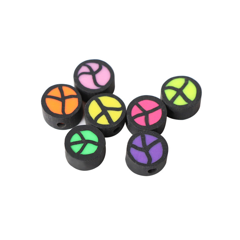 Peace Sign Clay Beads 9mm Neon Retro Colors 100pcs 4