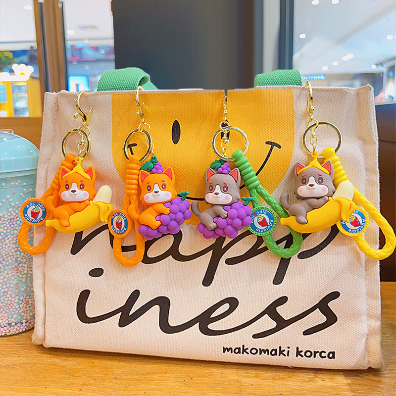 Soft Rubber Fruit Dog Keychain Cute Grape and Banana Design 3