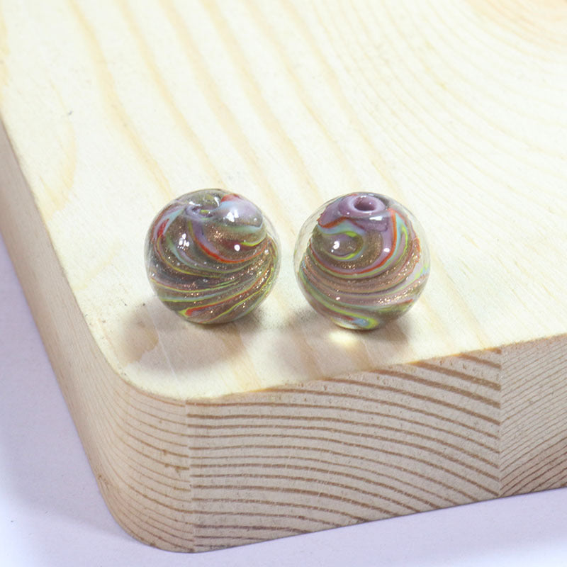 Lampwork Glass Beads Round 12/14mm Transparent Phoenix Tail Gold Foil 5pcs 23