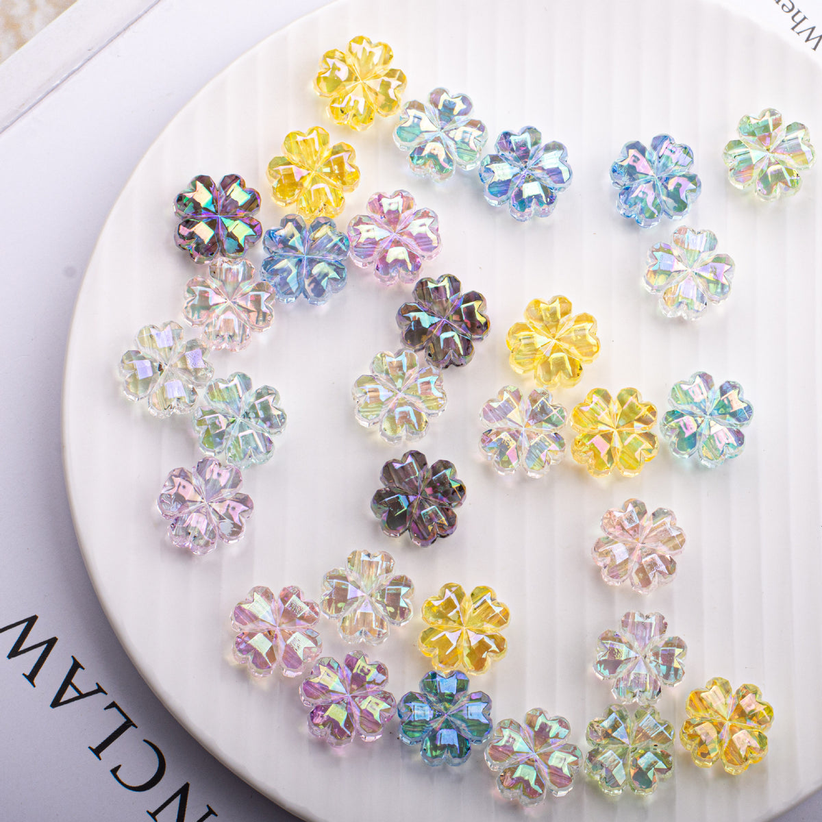 Transparent Plating Clover Acrylic Beads 14mm Summer Glow 10pcs 2