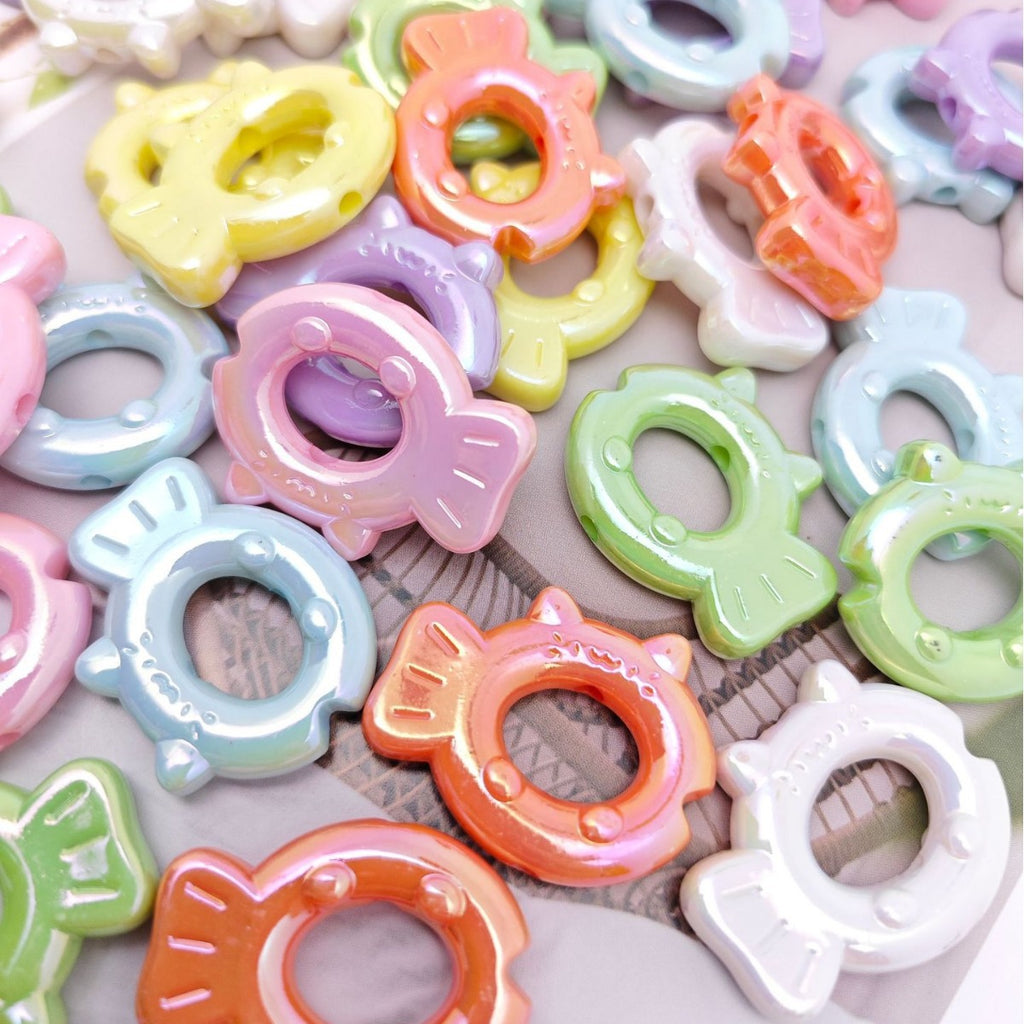 UV Plating Hollow Cartoon Fish Acrylic Beads 31mm Pastel Mixed 50pcs 4