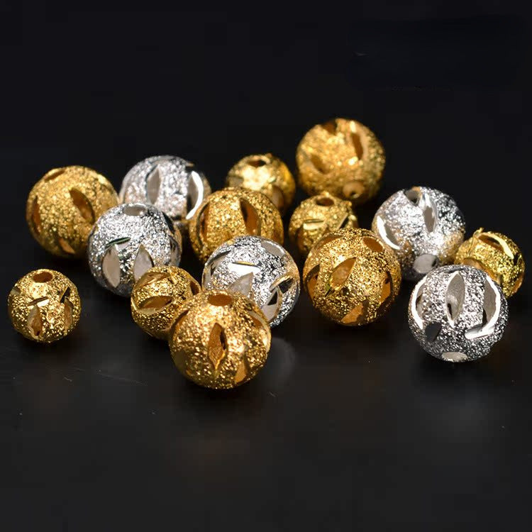 Brass Round Metal Beads 6-10mm Matte Wrinkle Hollow 40pcs