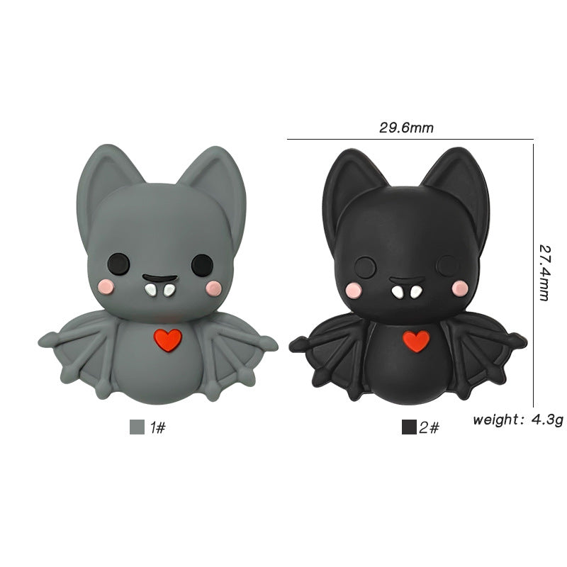 Silicone 3D Focal Beads Bat Rosy Cheeks Red Heart 20pcs 3