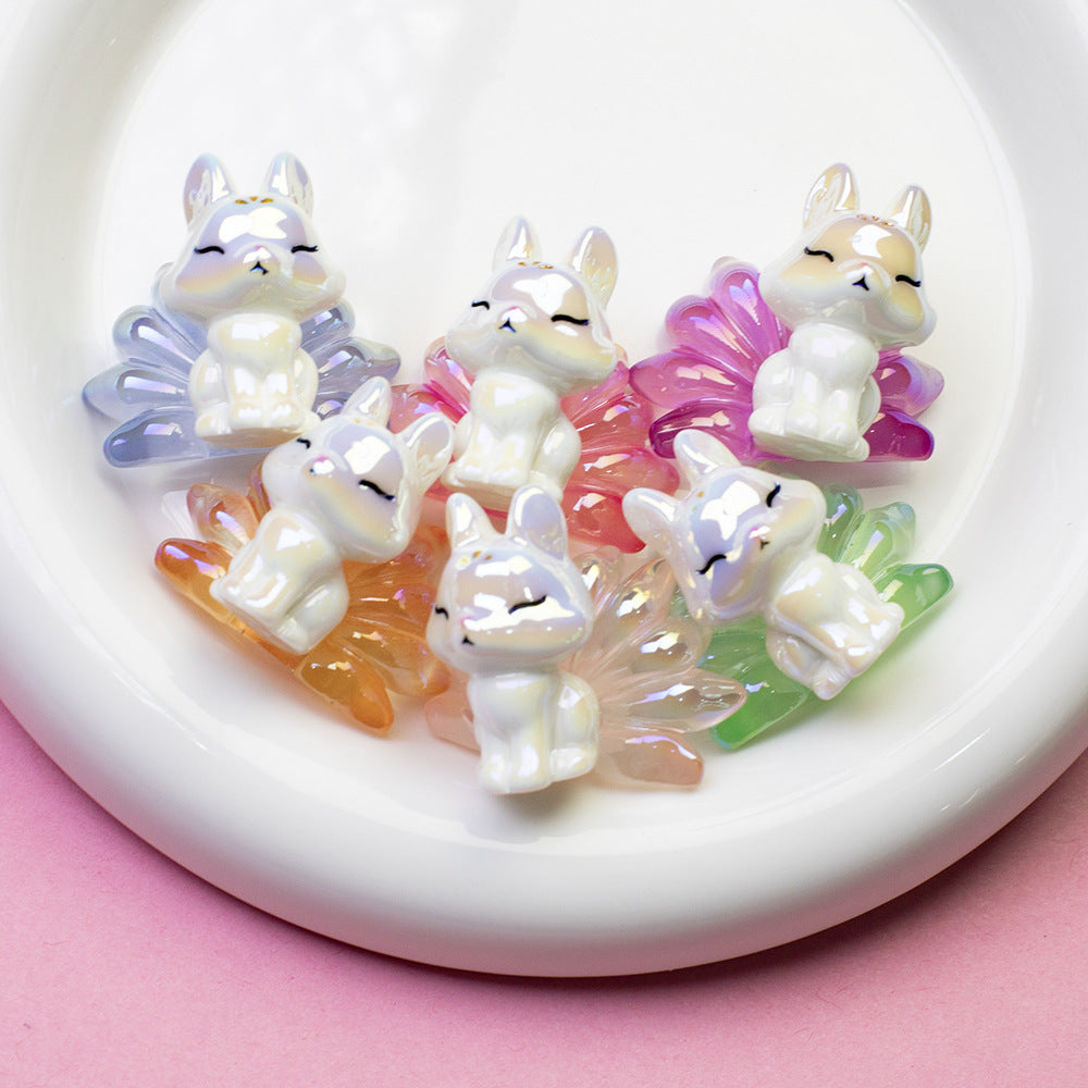 Nine Tailed Fox Resin Beads Glossy White Pastel Tails 8pcs 12