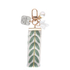 Ribbon Pearl Keychain Alloy Gold Tone Charms Embroidered Leaves 5