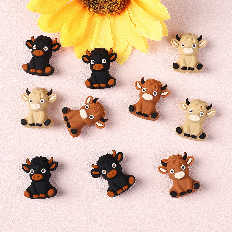 Silicone 3D Focal Beads Highland Cow Textured Fur Playful Expression 20pcs 4