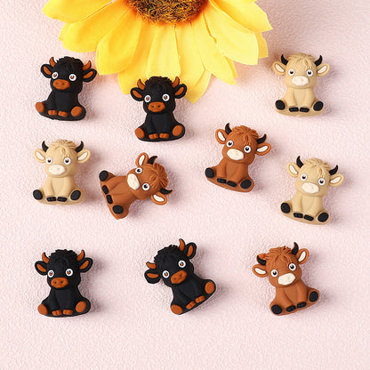 Silicone 3D Focal Beads Highland Cow Textured Fur Playful Expression 20pcs 4