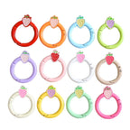 Strawberry Painted Circle Zinc Alloy Trigger Spring Keyrings 6pcs 32mm 4